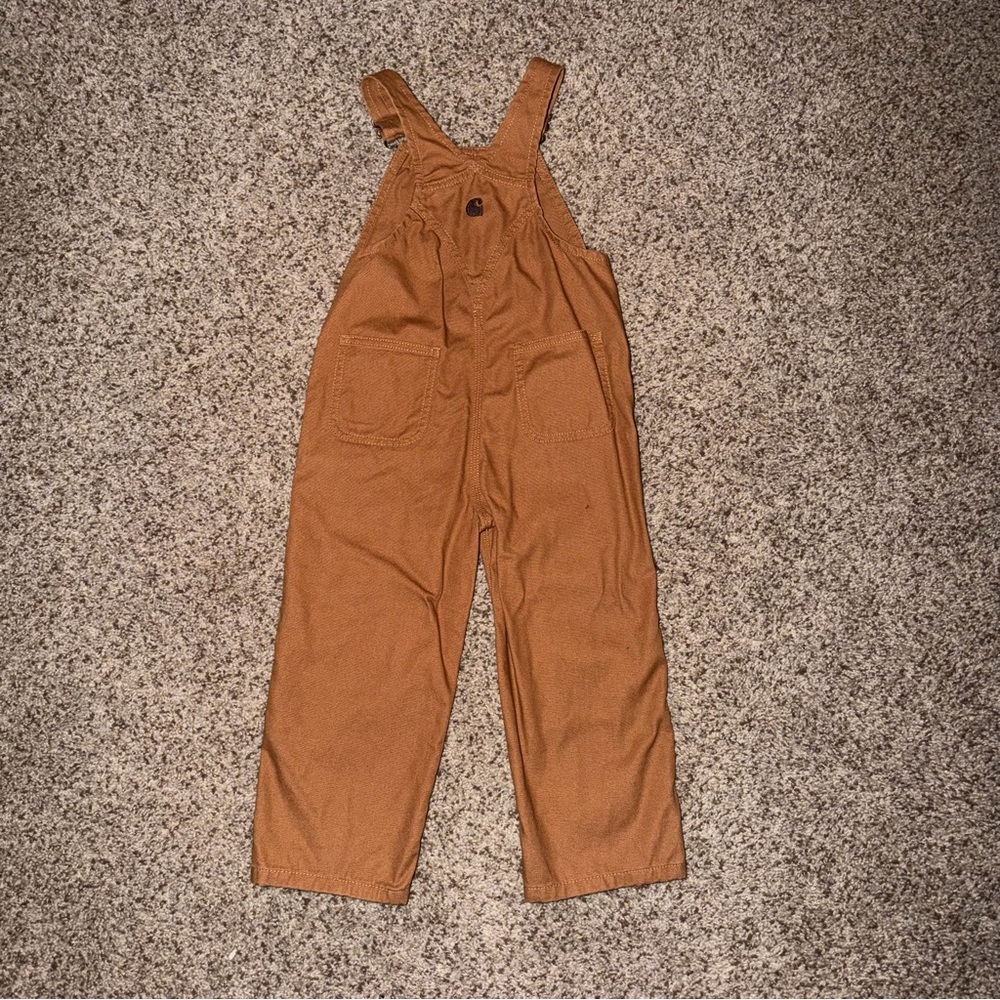 Carhartt Toddler Washed Canvas Duck Bib Overalls Carhartt  Brown Size 3T - Picture 2 of 7